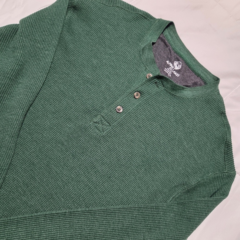 Alpine Lakes Mens 2XLT Green Waffle Knit Long Sleeve Henley Thermal T-Shirt